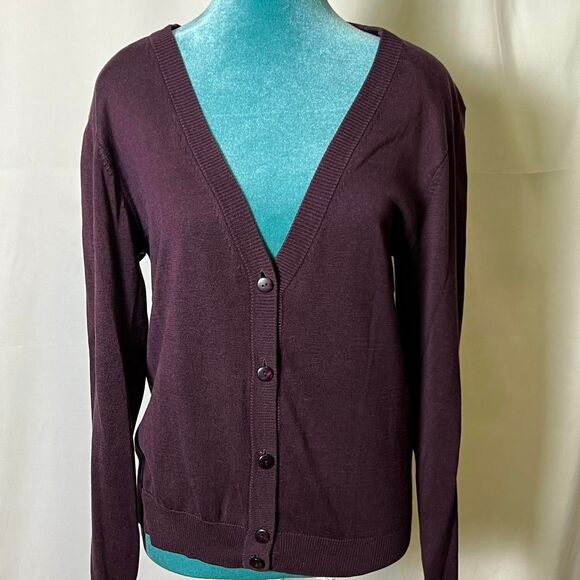 Vintage 90s Alfred Dunner Silk Blend Cardigan Women's Purple and Burgundy Small - Picture 1 of 6